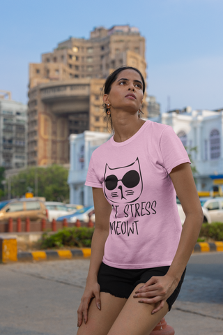 Unisex Classic Crew T-Shirt - 'Don't Stress Meowt' Cat Design | Playful Monochrome Graphic Tee with Sunglasses Cat & Hand-Drawn Text