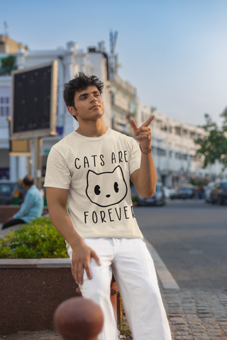 Minimalist Cat Lover's T-Shirt - 'Cats Are Forever' Cartoon Face Design