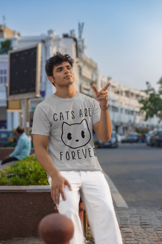 Minimalist Cat Lover's T-Shirt - 'Cats Are Forever' Cartoon Face Design