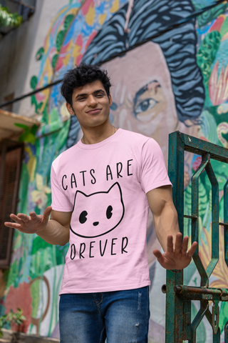 Minimalist Cat Lover's T-Shirt - 'Cats Are Forever' Cartoon Face Design