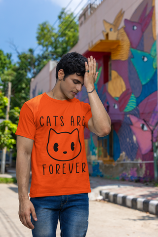 Minimalist Cat Lover's T-Shirt - 'Cats Are Forever' Cartoon Face Design