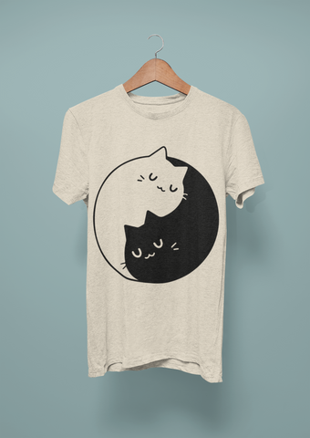 Unisex Minimalist Yin-Yang Cats T-Shirt – Monochrome Harmony & Cute Balance Design