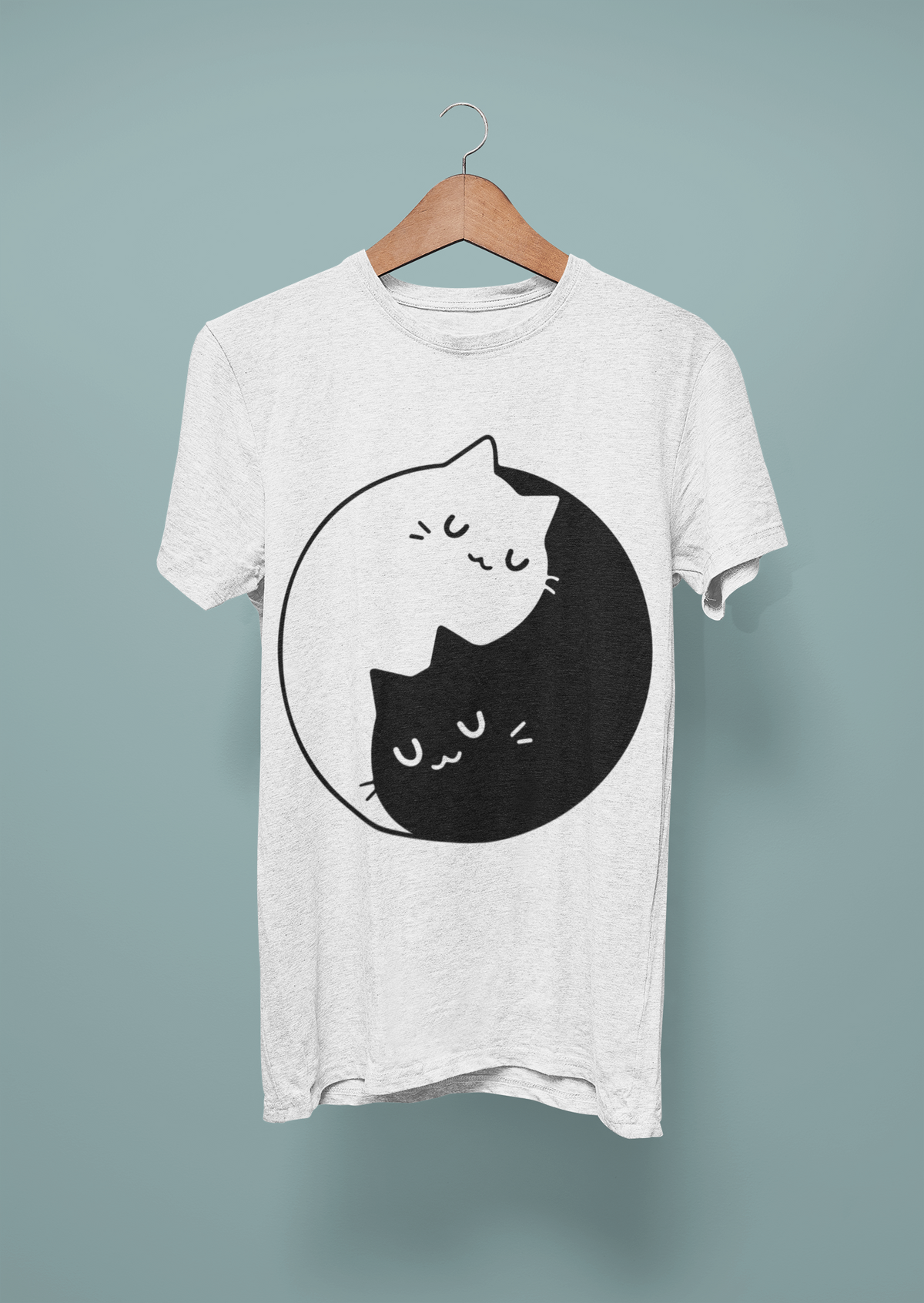 Unisex Minimalist Yin-Yang Cats T-Shirt – Monochrome Harmony & Cute Balance Design