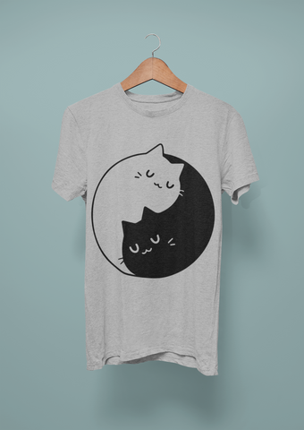 Unisex Minimalist Yin-Yang Cats T-Shirt – Monochrome Harmony & Cute Balance Design