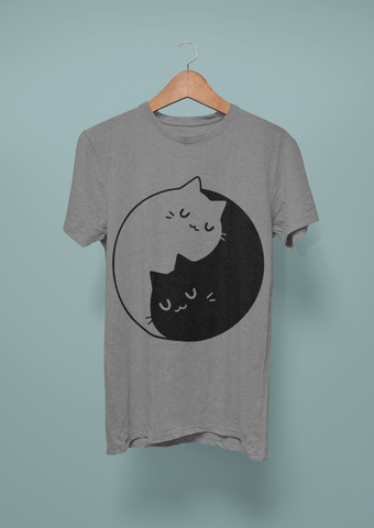 Unisex Minimalist Yin-Yang Cats T-Shirt – Monochrome Harmony & Cute Balance Design