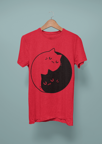 Unisex Minimalist Yin-Yang Cats T-Shirt – Monochrome Harmony & Cute Balance Design