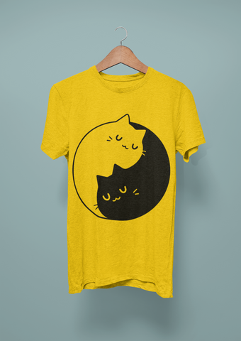 Unisex Minimalist Yin-Yang Cats T-Shirt – Monochrome Harmony & Cute Balance Design