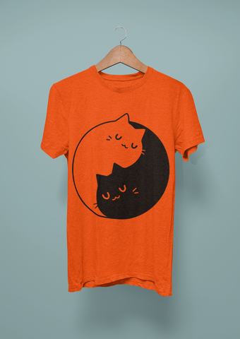Unisex Minimalist Yin-Yang Cats T-Shirt – Monochrome Harmony & Cute Balance Design