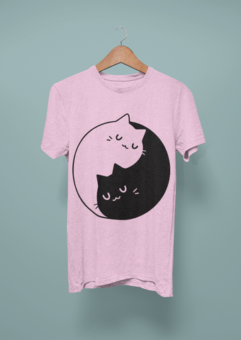 Unisex Minimalist Yin-Yang Cats T-Shirt – Monochrome Harmony & Cute Balance Design