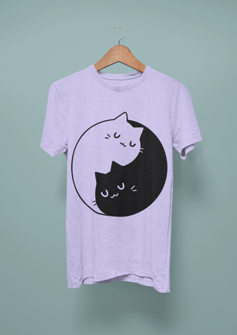 Unisex Minimalist Yin-Yang Cats T-Shirt – Monochrome Harmony & Cute Balance Design