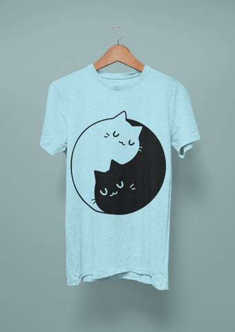 Unisex Minimalist Yin-Yang Cats T-Shirt – Monochrome Harmony & Cute Balance Design