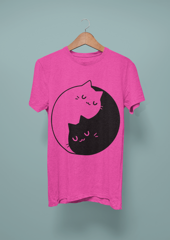 Unisex Minimalist Yin-Yang Cats T-Shirt – Monochrome Harmony & Cute Balance Design