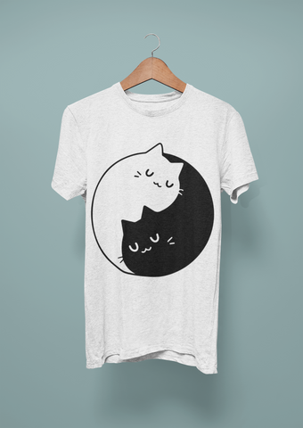Unisex Minimalist Yin-Yang Cats T-Shirt – Monochrome Harmony & Cute Balance Design