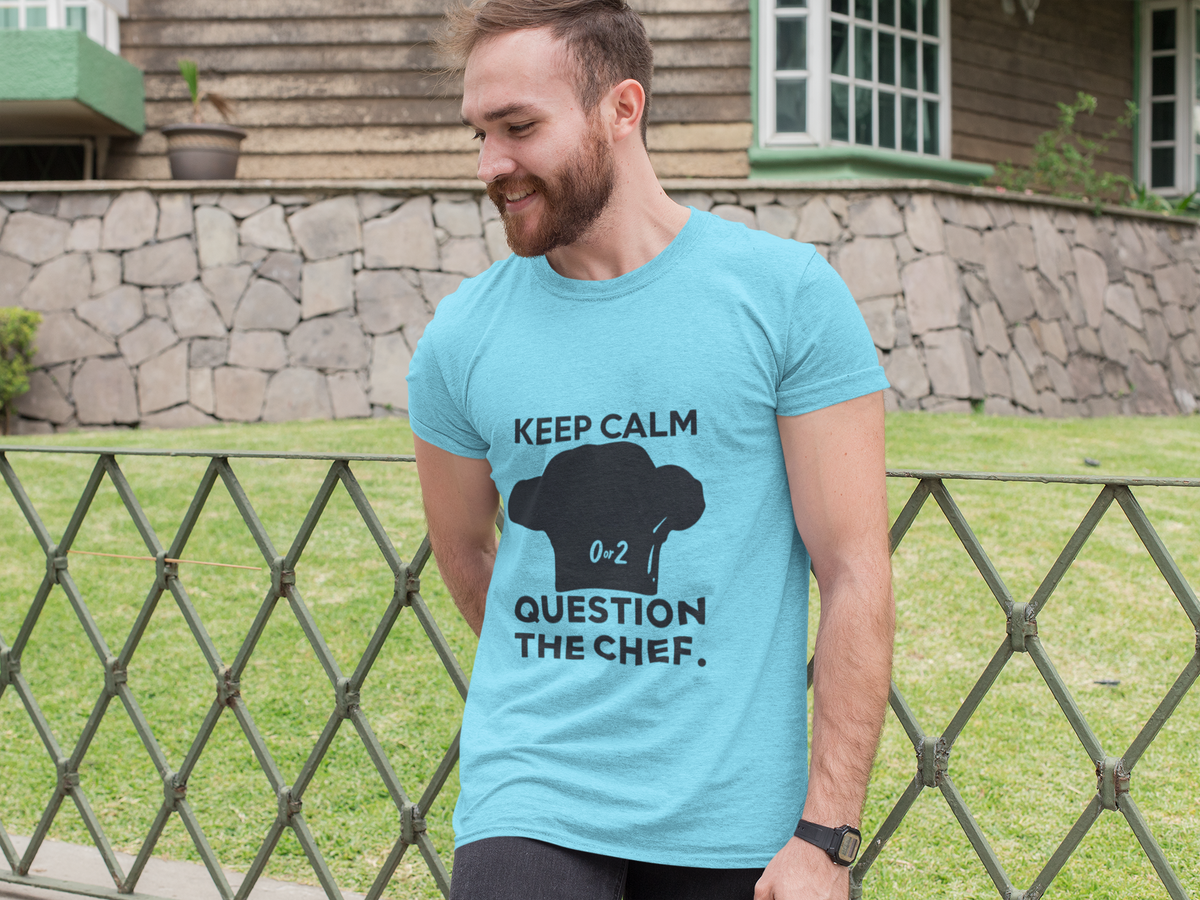 Keep Calm Question the Chef | BOTC Social Deduction Game T-Shirt | Funny Board Game Tee for Blood on the Clocktower Fans | Mens