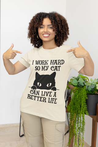 Unisex Classic Crew T-Shirt - Humorous Cat Lover Design | Bold Black Text & Whimsical Silhouette on Gray | Playful Pet-Themed Apparel