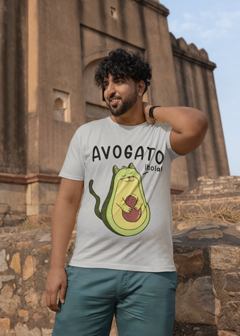 Unisex Classic Crew T-Shirt with Whimsical Avogato Design – Playful Avocado-Cat Hybrid Graphic