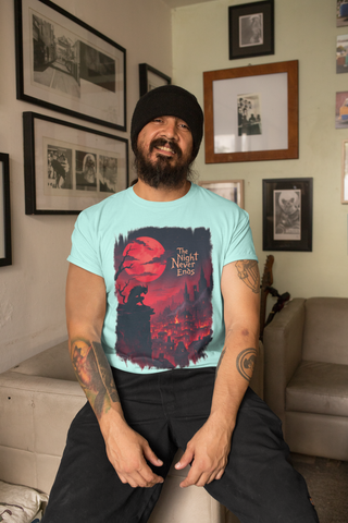 The Night Never Ends Gothic Fantasy Crew Neck T-Shirt – Unisex Premium Cotton Tee | BOTC Collection | Meraki Thread