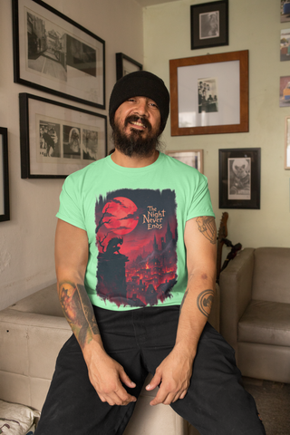 The Night Never Ends Gothic Fantasy Crew Neck T-Shirt – Unisex Premium Cotton Tee | BOTC Collection | Meraki Thread