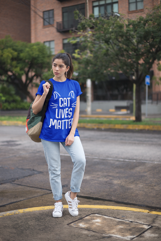Unisex Classic Crew T-Shirt - 'CAT LIVES MATTER' Bold Vintage Design with Whimsical Cat Graphics, Monochrome Humor for Cat Lovers