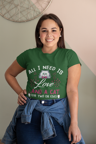 Women's Whimsical Cat Love T-Shirt - Playful Pink & White Graphic with Cute Bow Tie Cat & Hearts Design