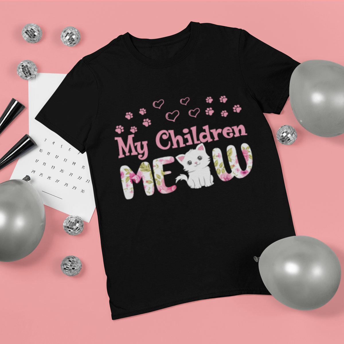Unisex Classic Crew T-Shirt - Playful Cat Lover's 'My Children MEOW' Design in Pink & Green