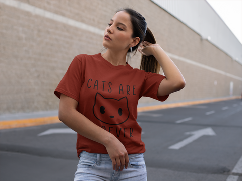 Minimalist Cat Lover's T-Shirt - 'Cats Are Forever' Cartoon Face Design