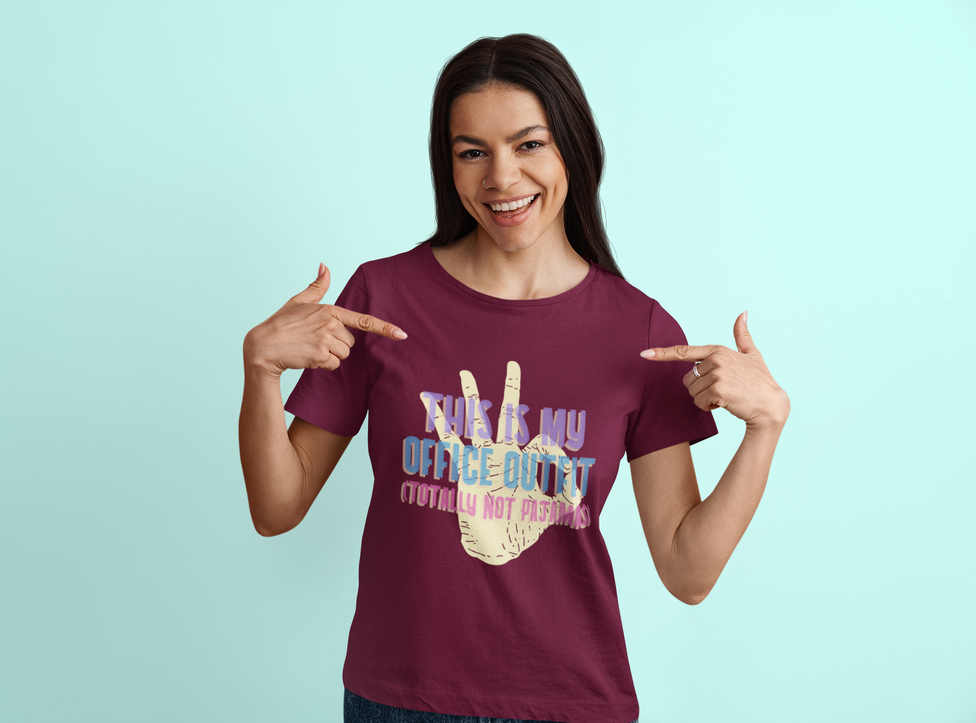 Women’s Black Cotton T-Shirt – “This Is My Office Outfit (Totally Not Pajamas)” Funny Graphic Tee