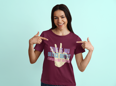 Women’s Black Cotton T-Shirt – “This Is My Office Outfit (Totally Not Pajamas)” Funny Graphic Tee