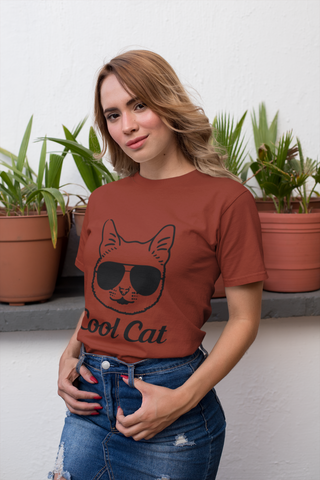 Cool Cat Unisex T-Shirt - Humorous Sunglasses Cat Graphic & Text Design, Monochrome Style