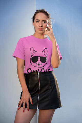 Cool Cat Unisex T-Shirt - Humorous Sunglasses Cat Graphic & Text Design, Monochrome Style