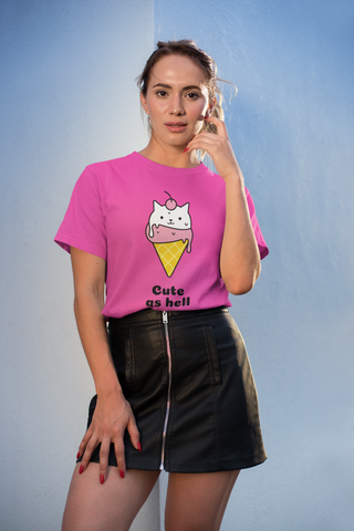 Cute As Hell T-Shirt – Ice Cream Cat Graphic Tee for Women