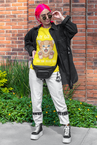 Playful Cat Lover's Unisex T-Shirt - Humorous Graphic & Text Design with Bold Colors
