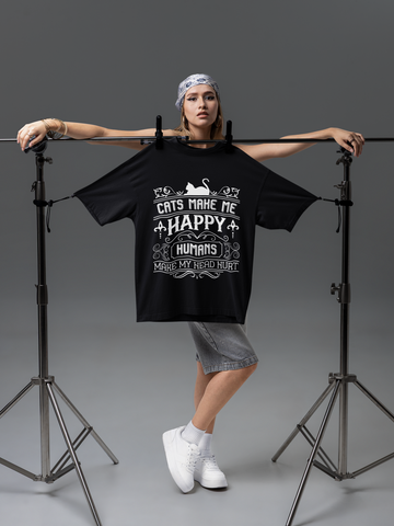 Unisex Classic Crew T-Shirt - 'Cat Lovers Unite' Humorous Text Design with Vintage Flair | Bold Monochrome Cat Silhouette & Whimsical Typography