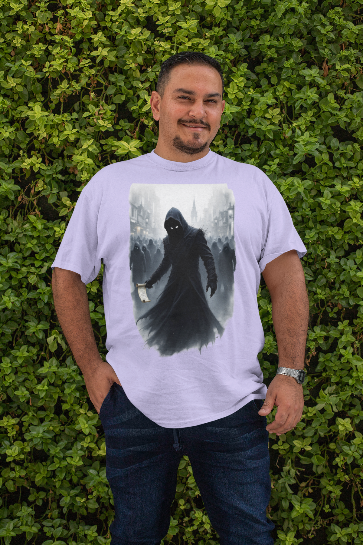 The Spy T-Shirt – Blood on the Clocktower Inspired Graphic Tee | Mysterious Rogue Shadow Design on Grey
