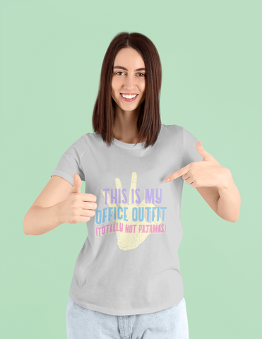 Women’s Black Cotton T-Shirt – “This Is My Office Outfit (Totally Not Pajamas)” Funny Graphic Tee