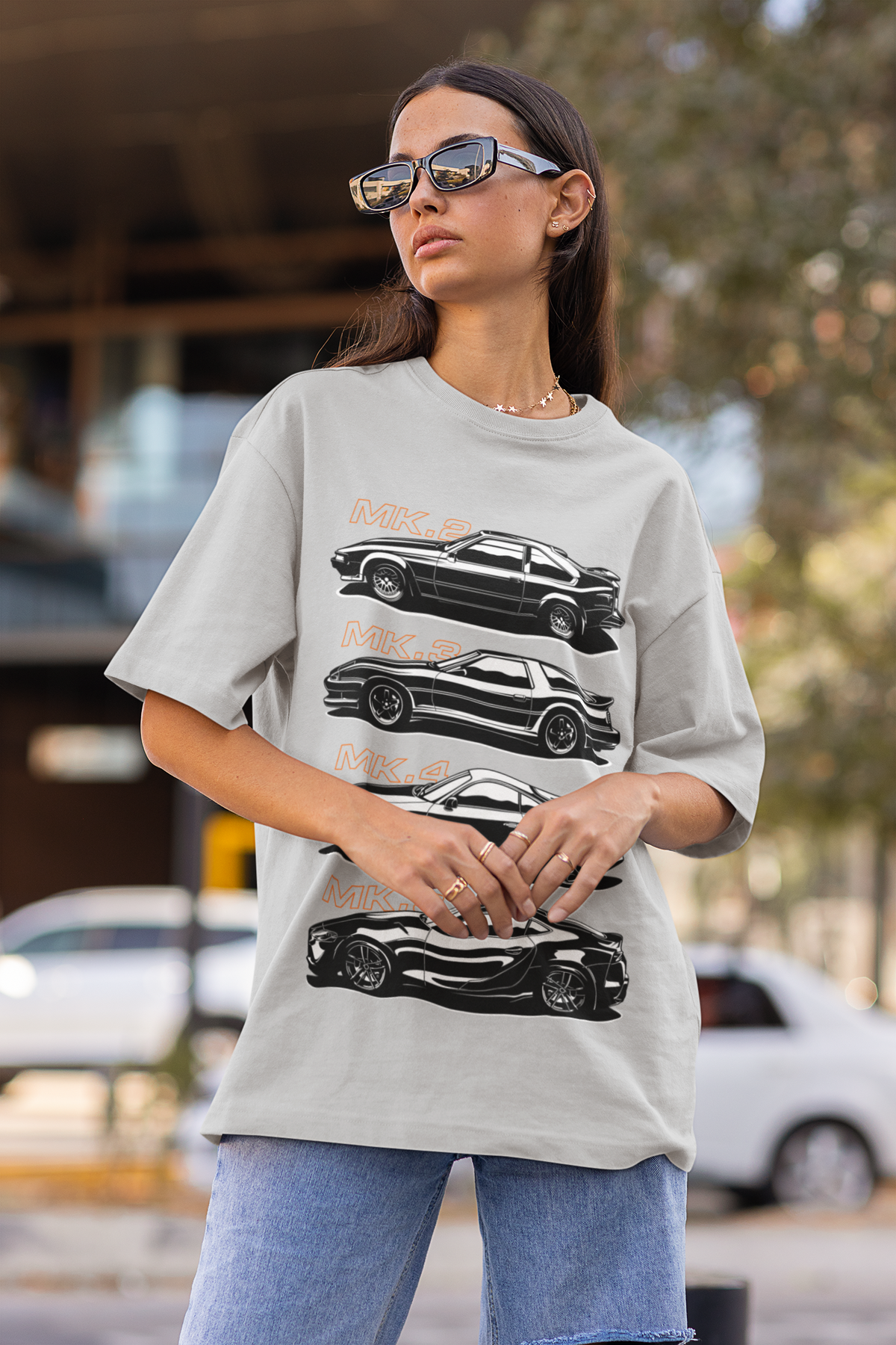 تيشيرت للجنسين بتصميم سيارة ايفوليوشن كبير الحجم – تيشيرت بطبعة سيارات رياضية MK2 MK3 MK4 MK5 | قطن ثقيل الوزن 240 جرام لكل متر مربع