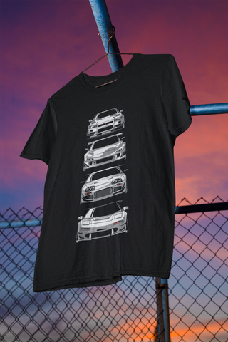 JDM Legends Oversized T-Shirt – Skyline GT-R, Silvia, Supra & RX7 Graphic Tee | Unisex Heavyweight Cotton Streetwear