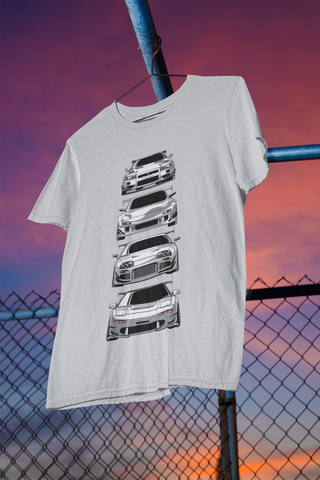 JDM Legends Oversized T-Shirt – Skyline GT-R, Silvia, Supra & RX7 Graphic Tee | Unisex Heavyweight Cotton Streetwear