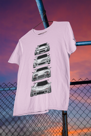 JDM Legends Oversized T-Shirt – Skyline GT-R, Silvia, Supra & RX7 Graphic Tee | Unisex Heavyweight Cotton Streetwear