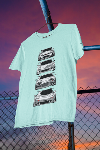 JDM Legends Oversized T-Shirt – Skyline GT-R, Silvia, Supra & RX7 Graphic Tee | Unisex Heavyweight Cotton Streetwear