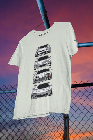 JDM Legends Oversized T-Shirt – Skyline GT-R, Silvia, Supra & RX7 Graphic Tee | Unisex Heavyweight Cotton Streetwear