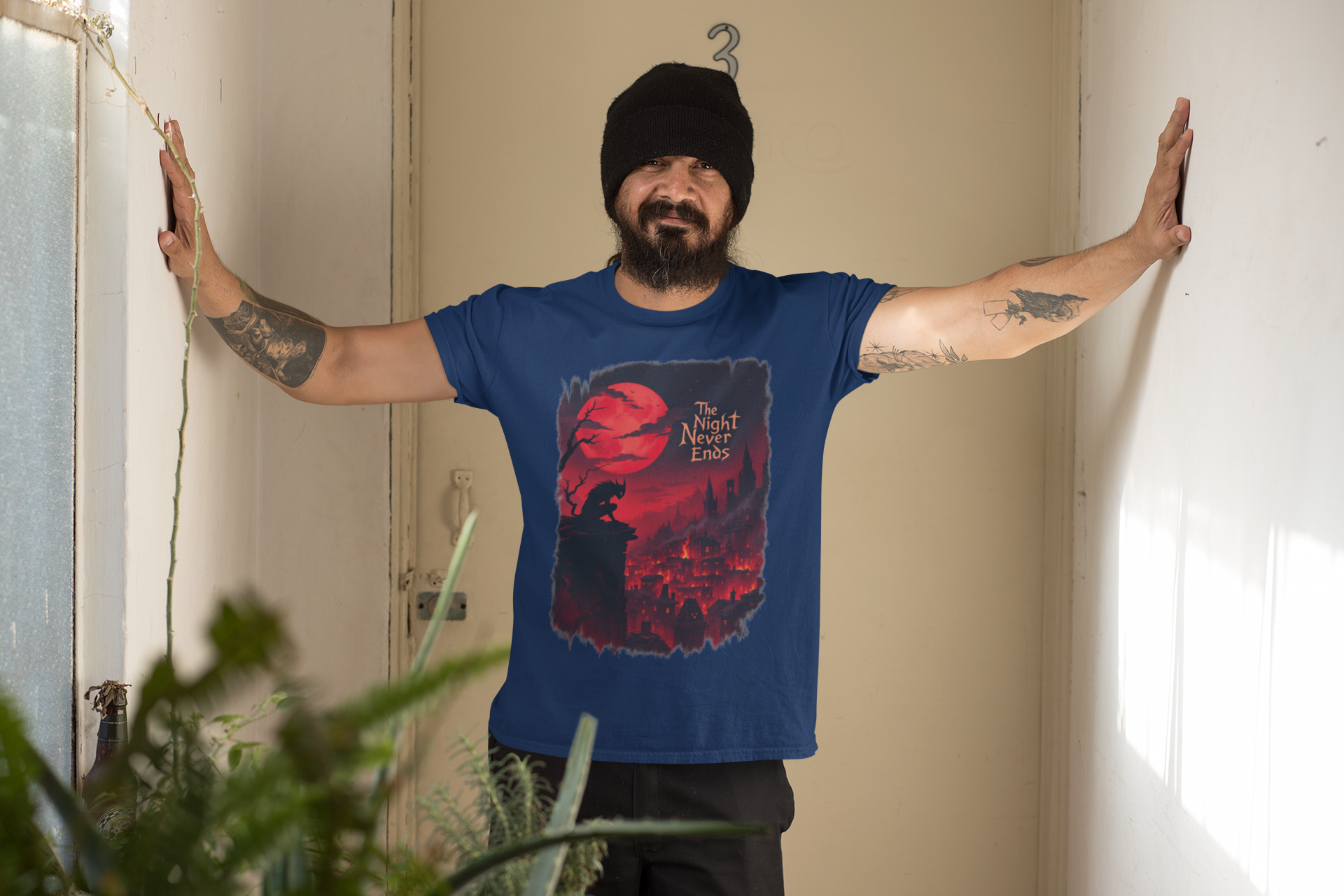 The Night Never Ends Gothic Fantasy Crew Neck T-Shirt – Unisex Premium Cotton Tee | BOTC Collection | Meraki Thread