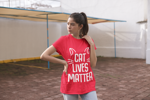 Unisex Classic Crew T-Shirt - 'CAT LIVES MATTER' Bold Vintage Design with Whimsical Cat Graphics, Monochrome Humor for Cat Lovers