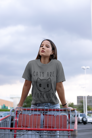 Minimalist Cat Lover's T-Shirt - 'Cats Are Forever' Cartoon Face Design