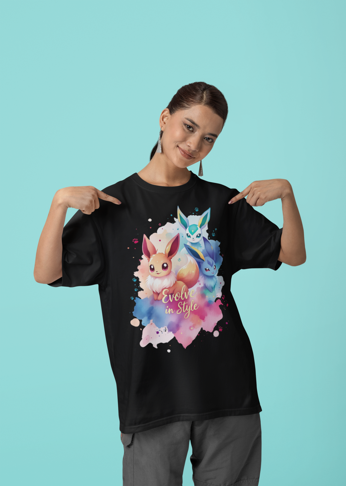 Evolve in Style – Eevee Evolution Unisex Oversized Pokémon T-Shirt for Anime & Gaming Fans