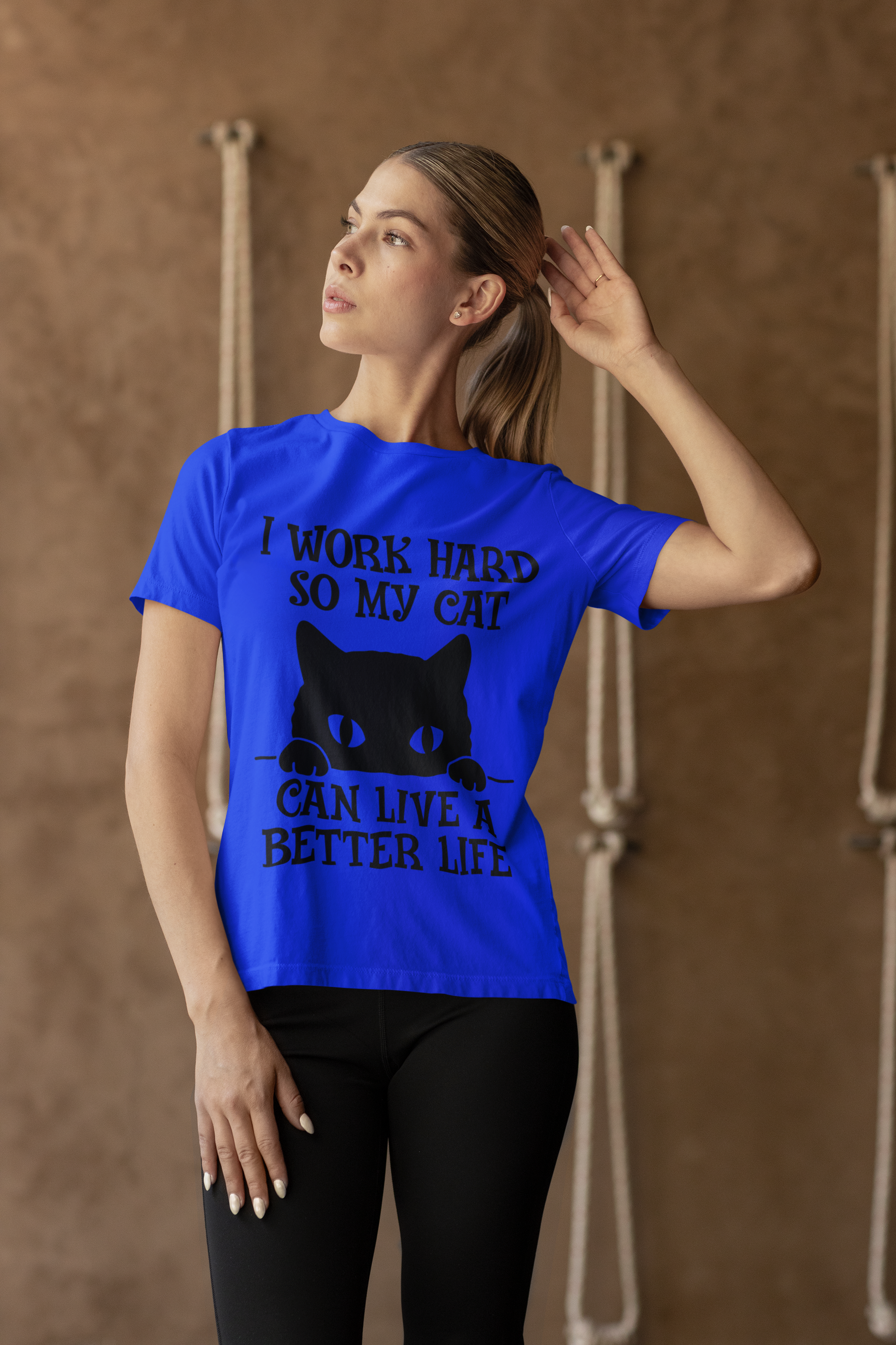 Unisex Classic Crew T-Shirt - Humorous Cat Lover Design | Bold Black Text & Whimsical Silhouette on Gray | Playful Pet-Themed Apparel