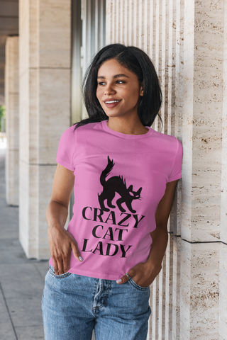 Unisex Classic Crew T-Shirt - Bold 'Crazy Cat Lady' Silhouette Design in Monochrome