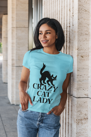Unisex Classic Crew T-Shirt - Bold 'Crazy Cat Lady' Silhouette Design in Monochrome
