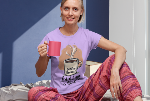 Unisex Coffee Quote T-Shirt – “Adulting is Hard” Funny Graphic Tee | 100% Cotton Classic Crew