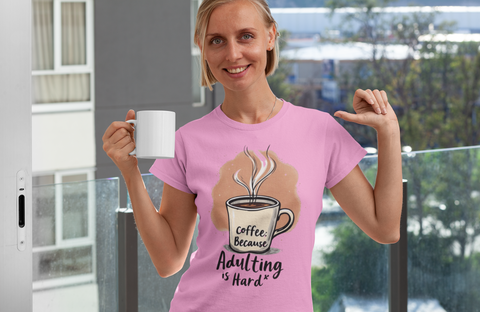 Unisex Coffee Quote T-Shirt – “Adulting is Hard” Funny Graphic Tee | 100% Cotton Classic Crew